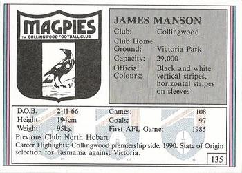 1992 AFL Regina #135 James Manson Back